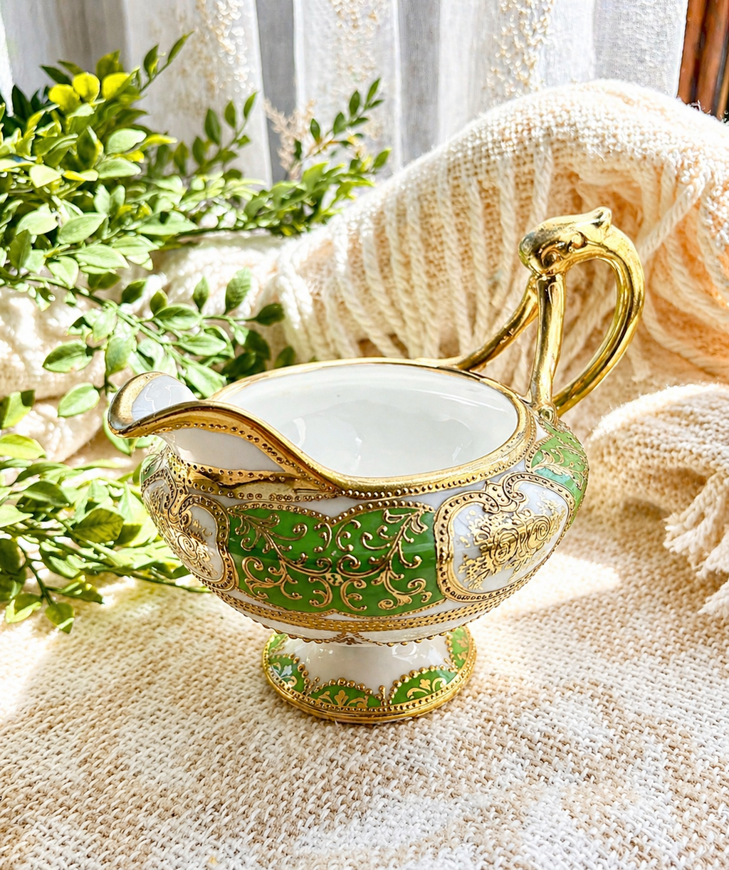 Antique Hand Painted Nippon Creamer & Covered Sugar Bowl Set