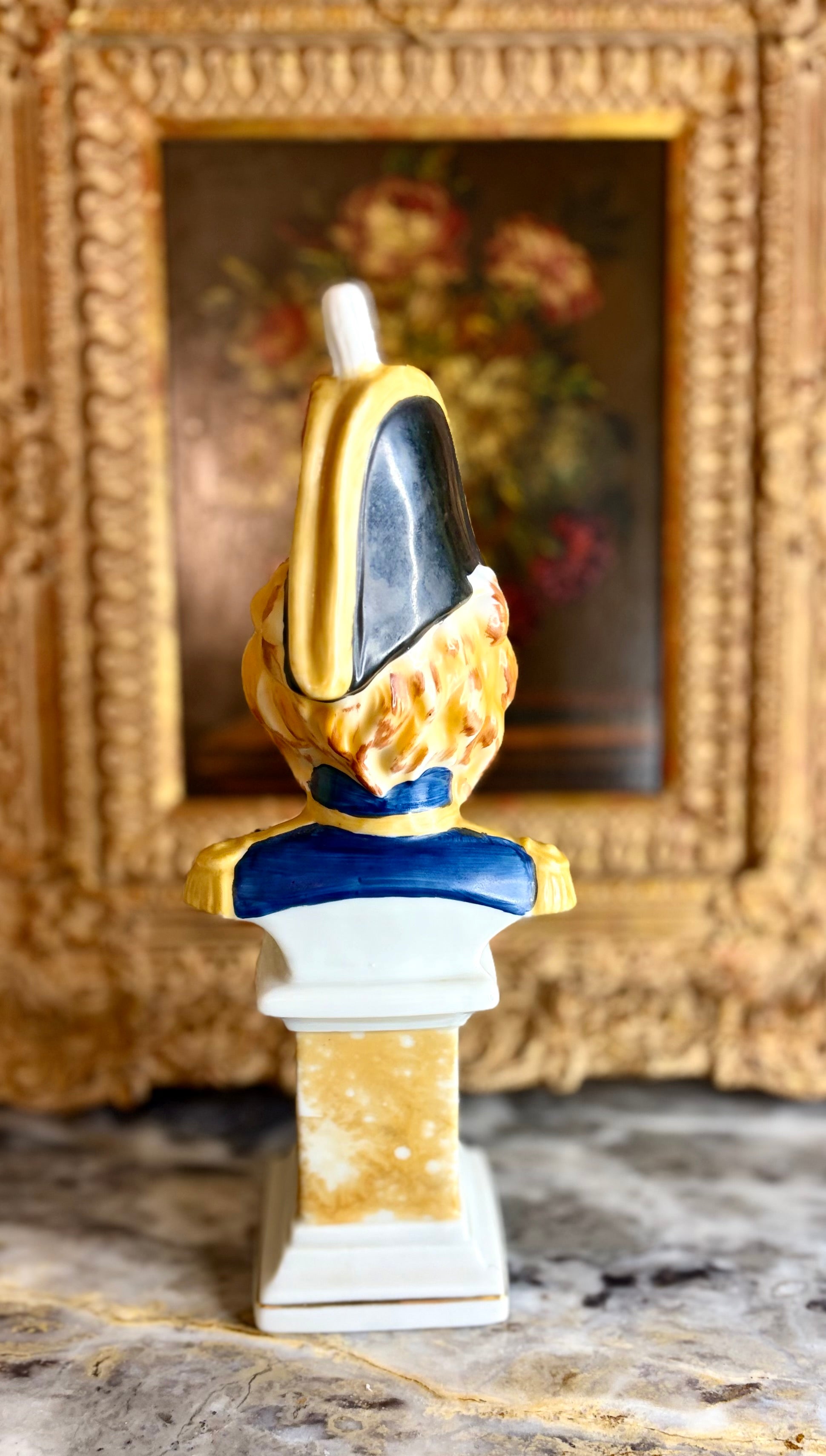 Vintage Napoleonic Lion Bust on Pedestal