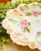 Antique Austrian Porcelain Rose Compote Bowl | Scalloped Gilt Floral Centerpiece | M.Z. Austria