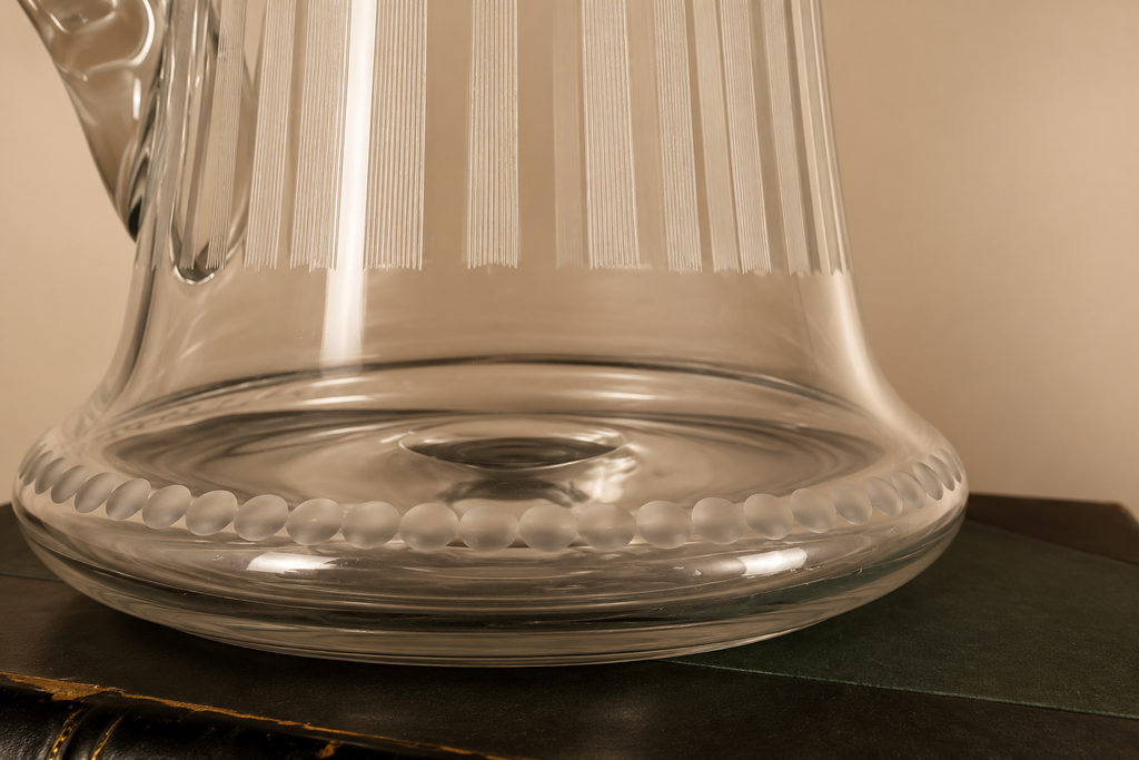 Antique Art Nouveau Etched Glass Pitcher | Silver Overlay & Monogrammed Medallion