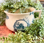 Antique Transferware Chamber Pot — Pastoral Scene in Blue and White