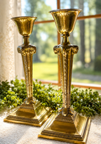 Vintage Hollywood Regency Brass Candlesticks | Glamorous Mid-Century Statement Pair