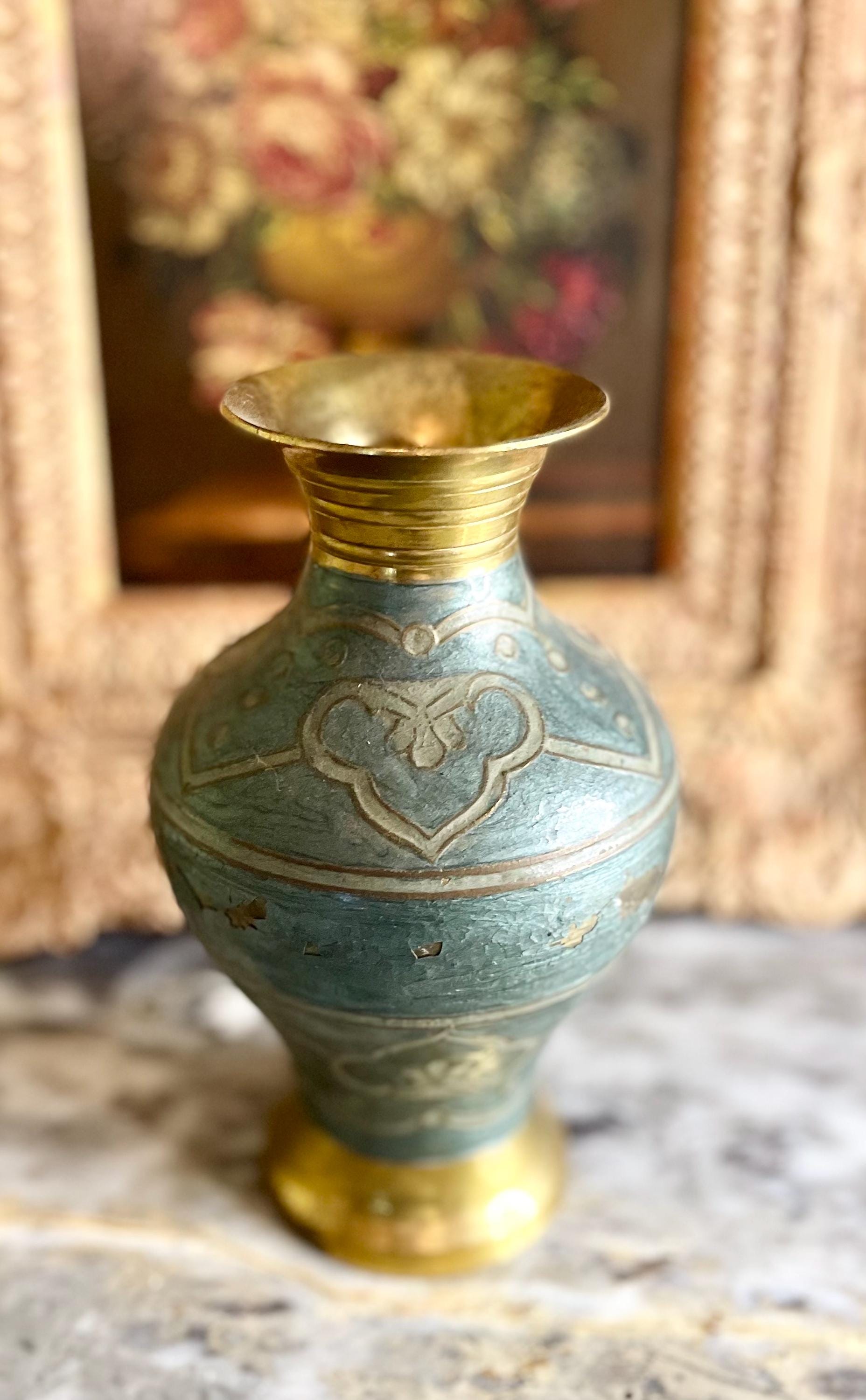 Vintage Brass Vase with Decorative Pattern