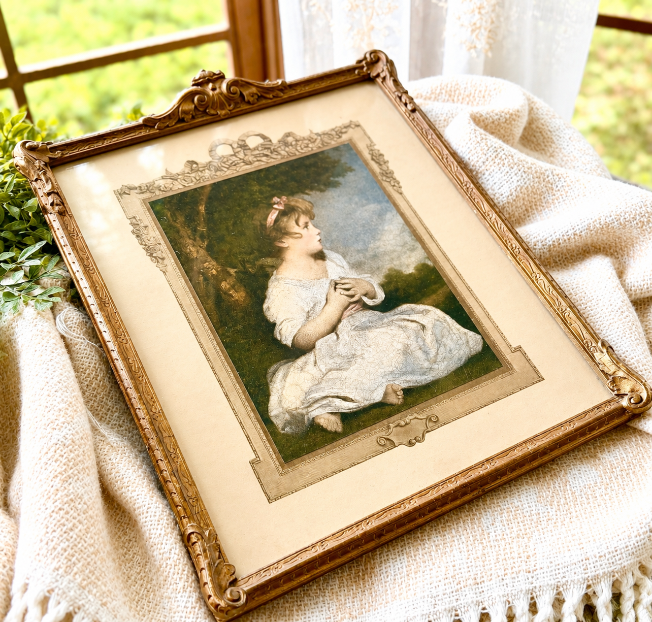 Antique “The Age of Innocence” Print in Ornate Frame