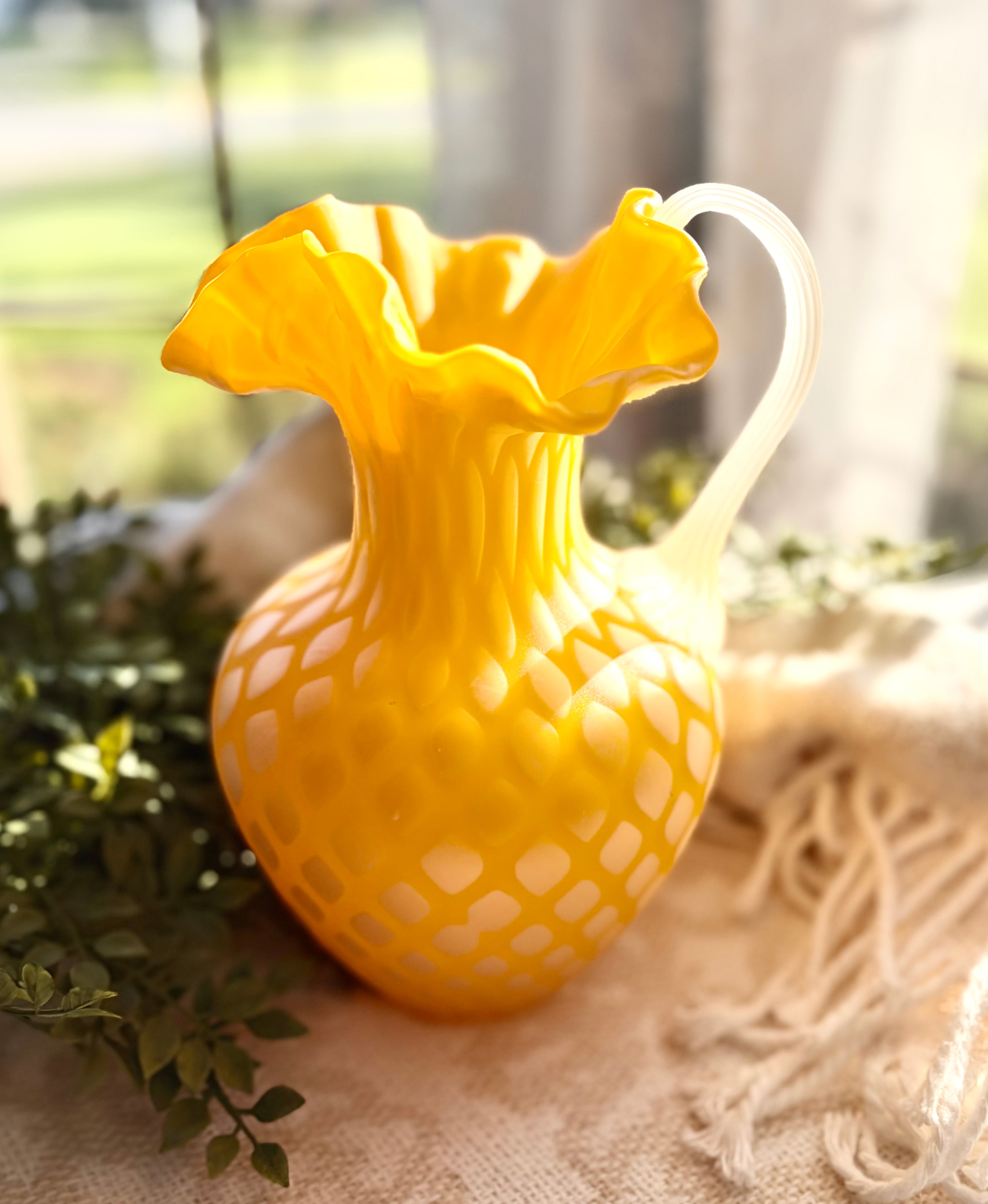 Antique Victorian Yellow Satin Glass Pitcher – Attributed to Stevens & Williams