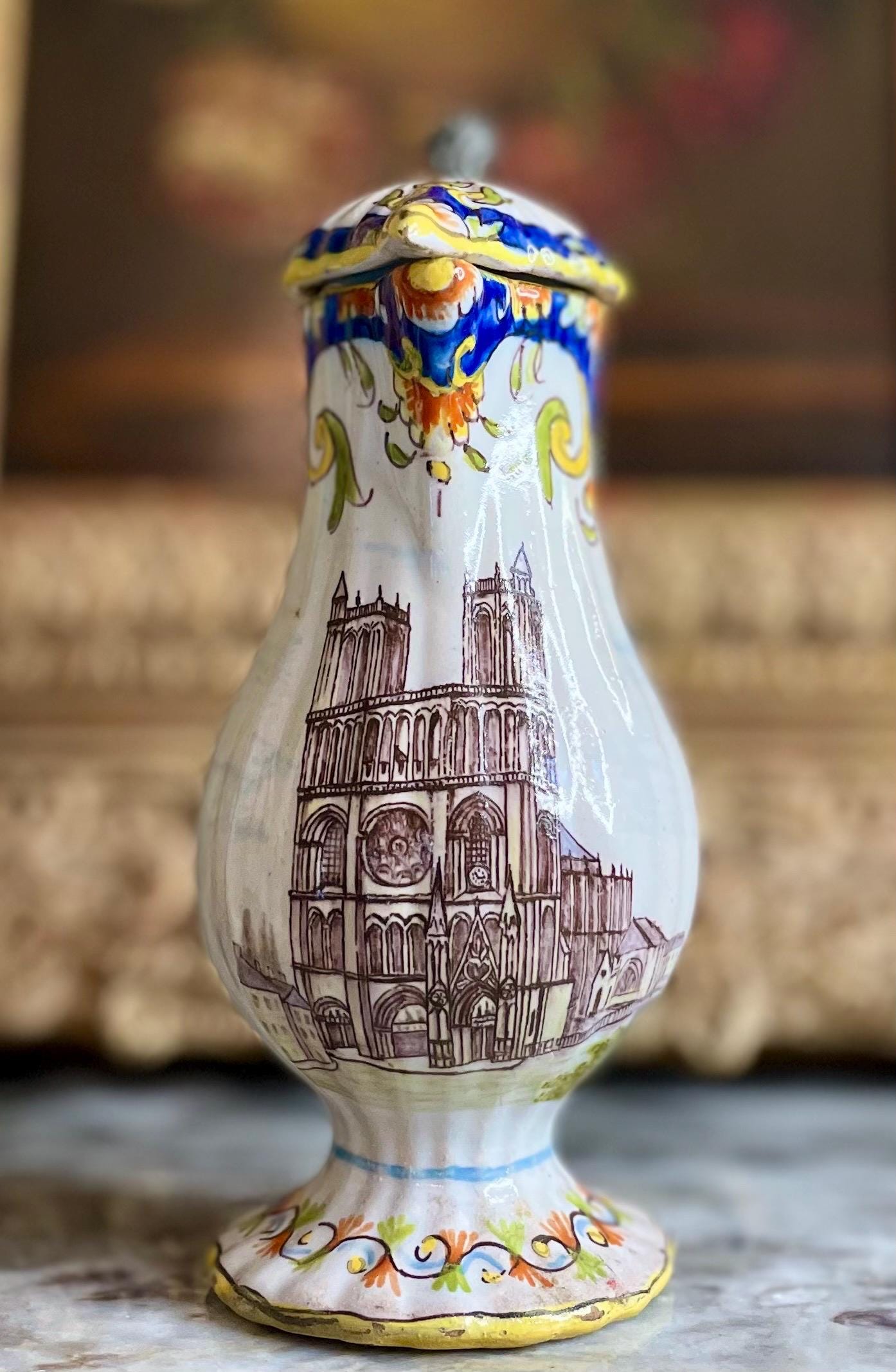 Antique French Quimper Faience Oil and Vinegar Spill Jugs