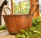 Antique Hand-Hammered Copper Pot with Riveted Handles | Primitive French Country Kitchen Décor