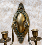 Pair of Antique Brass Wall Sconces | Ornate Victorian Double Arm Candle Holders