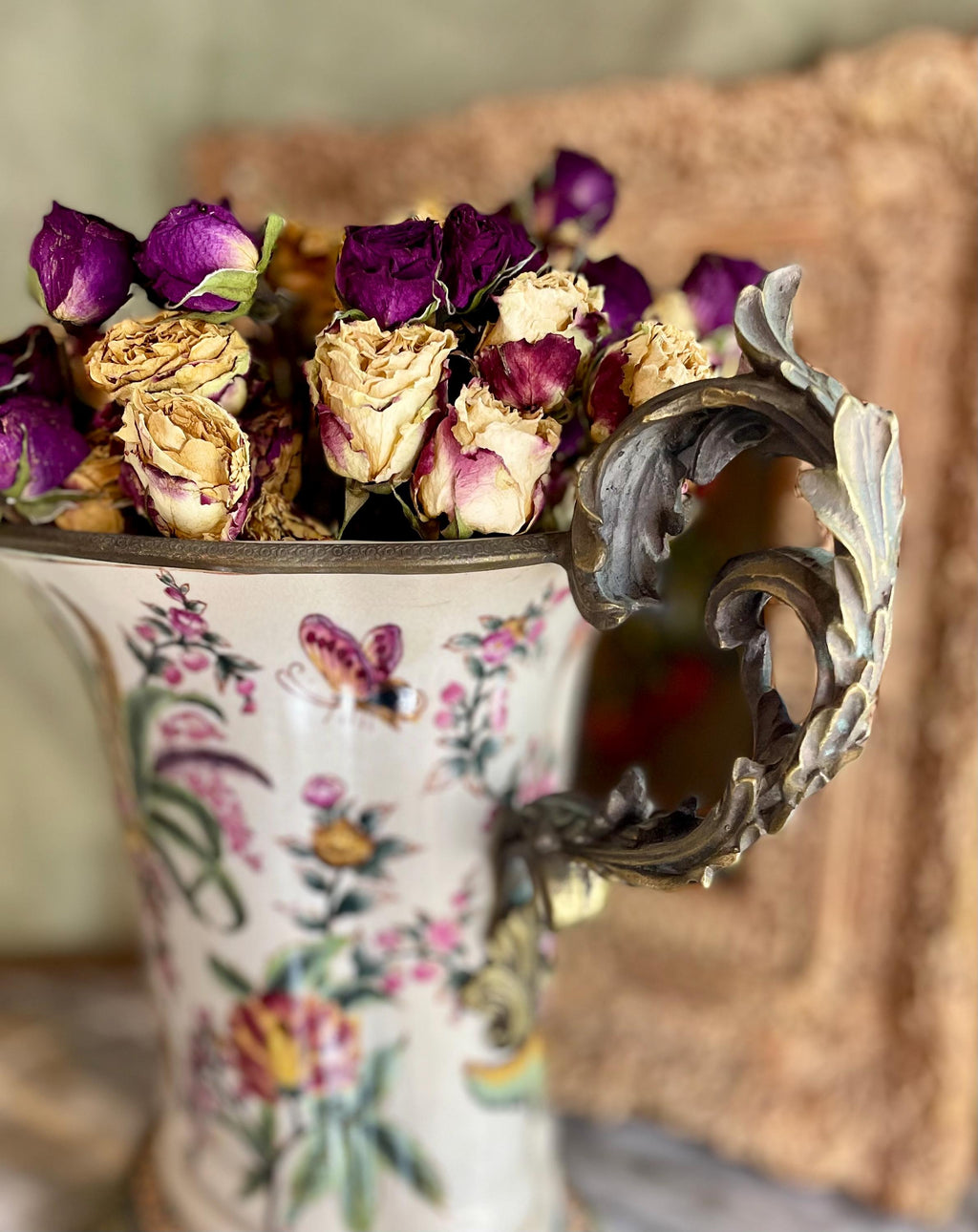 Vintage French Ceramic Vase with Brass Fittings by Dominic