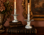 Antique European Porcelain Candlesticks with Heraldic Coat of Arms