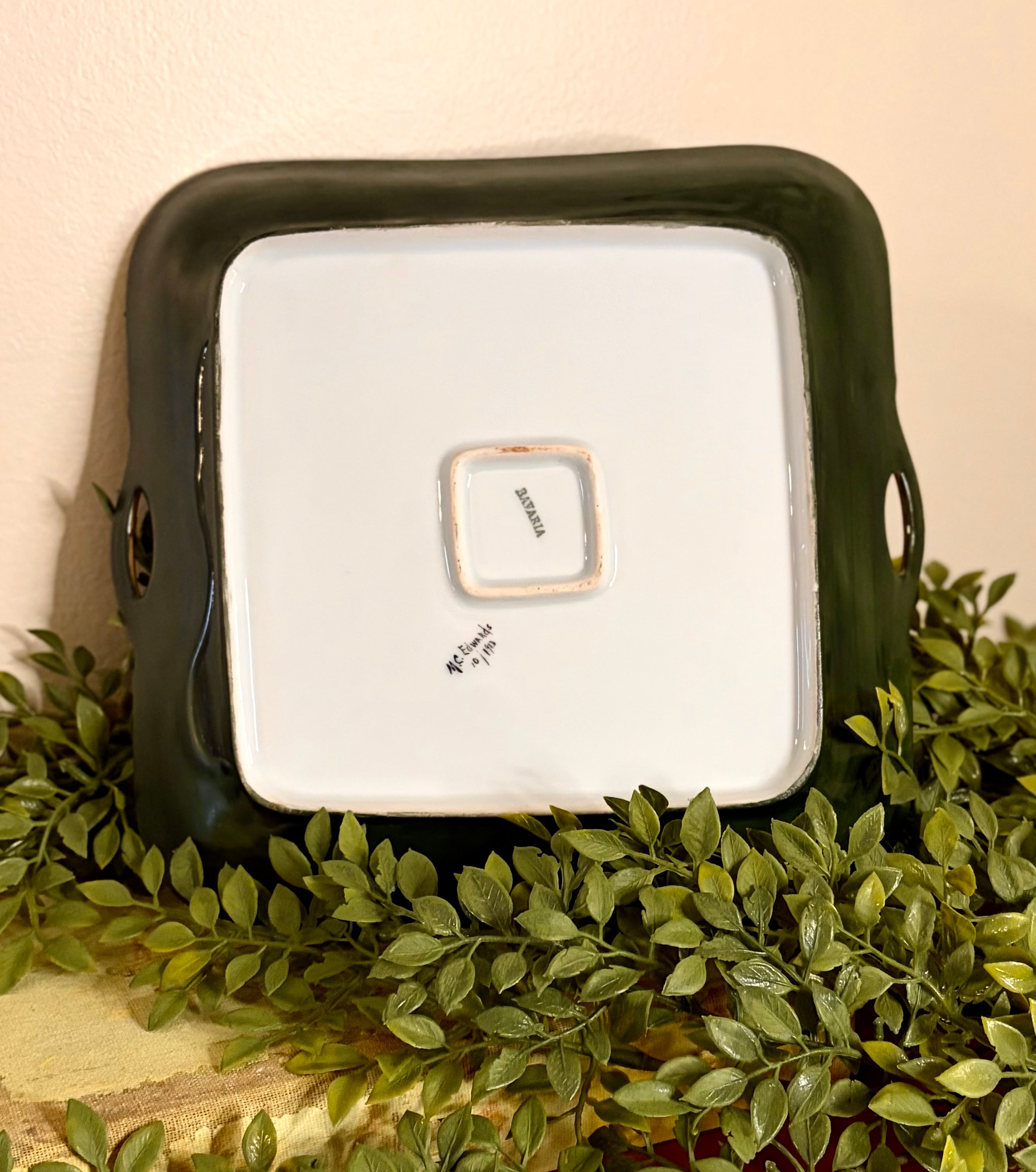 Antique Bavarian Handled Serving Plate, signed c. 1913