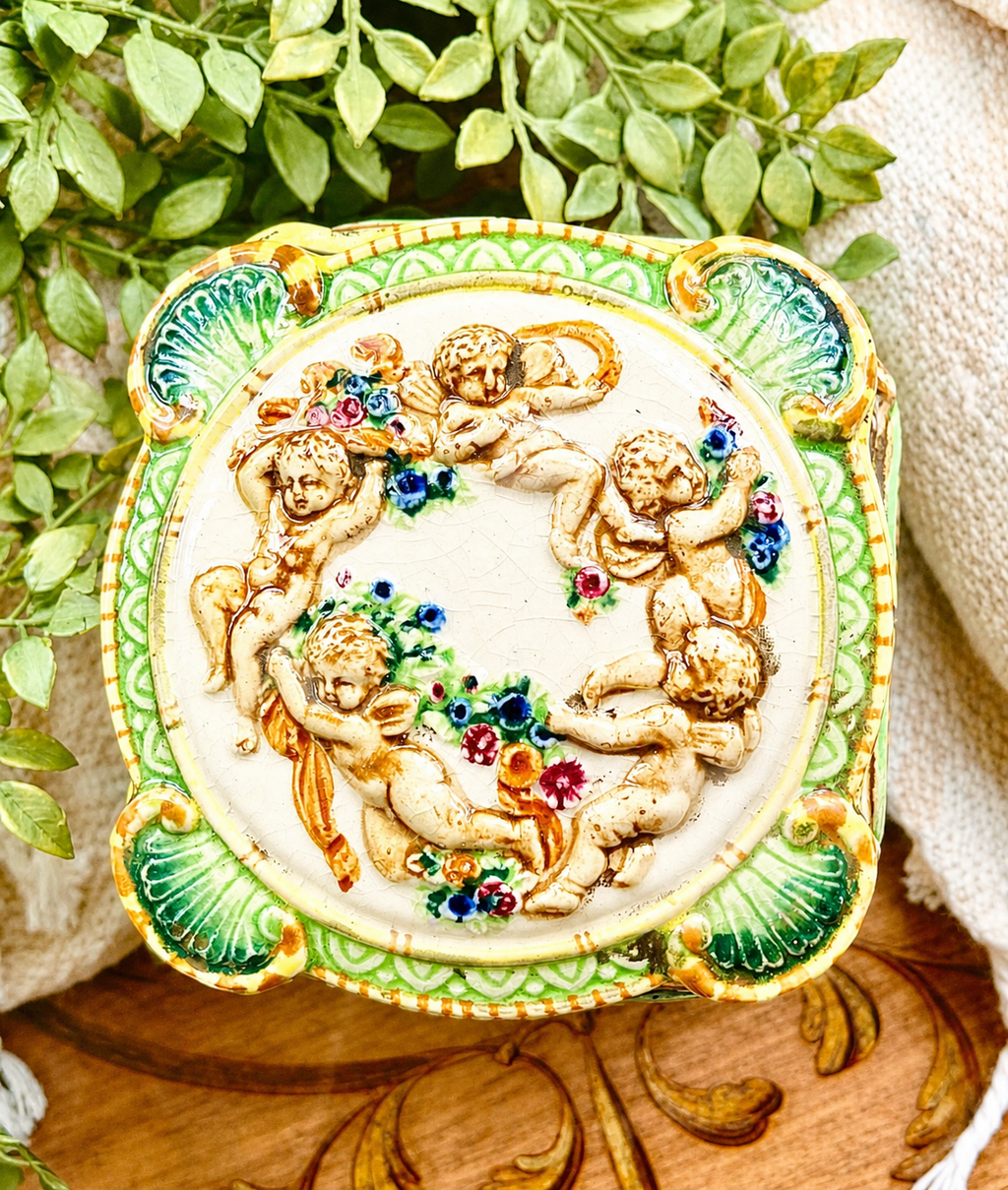 Vintage Maruhon Ware Cherub Covered Dish