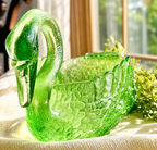 Vintage Uranium Glass Swan Bowl / Centerpiece
