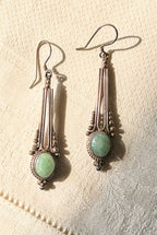 Vintage Sterling Silver Green Stone Drop Earrings