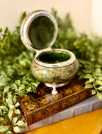 Vintage Italian Green Stone & Silver-Tone Footed Trinket Box