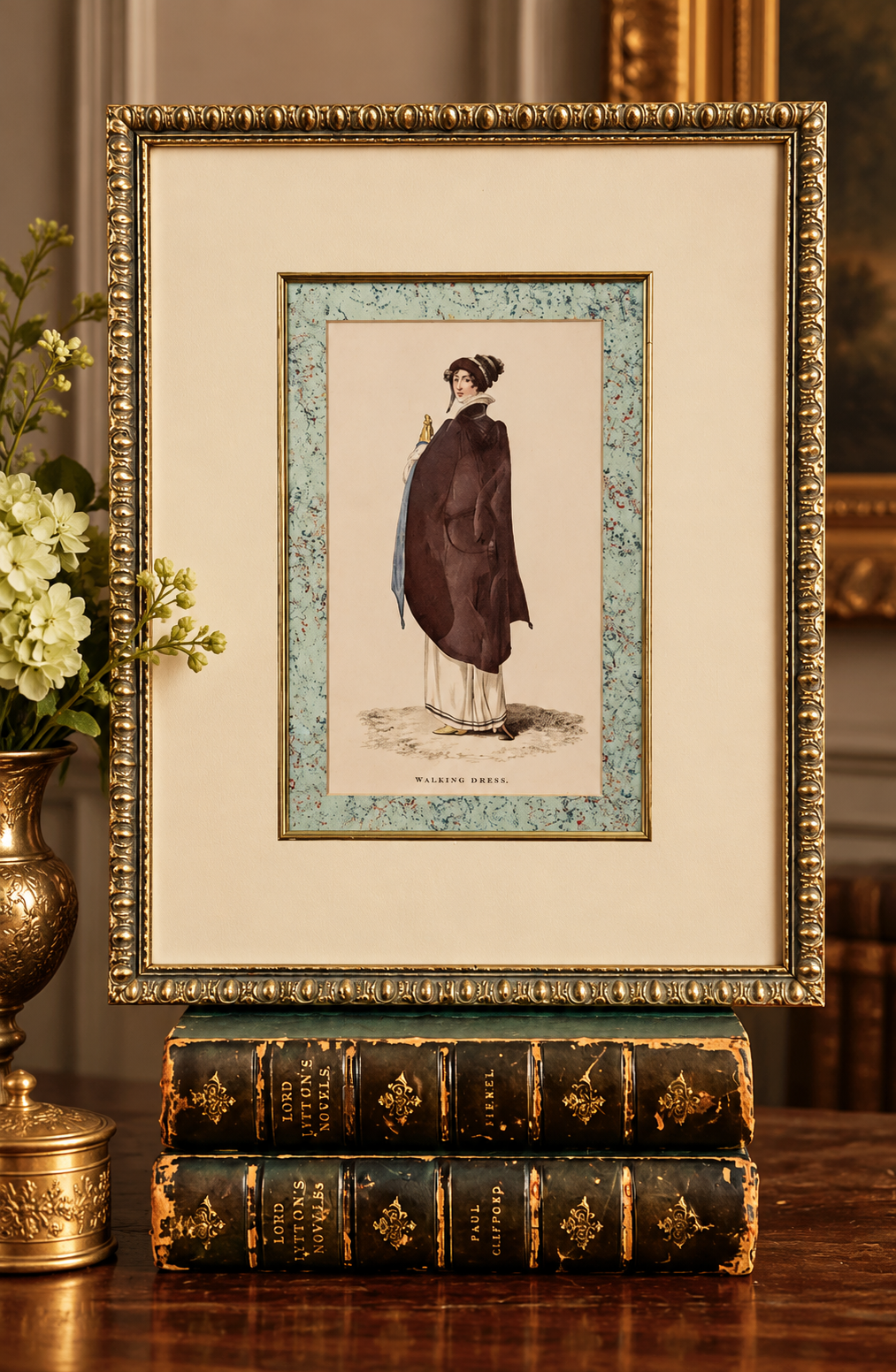 Antique Regency Walking Dress Engraving | Framed Historical Fashion Illustration