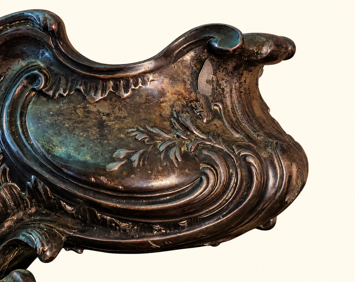Ornate Rococo Revival Metal Jardinière | Winged Bird & Scrollwork Centerpiece