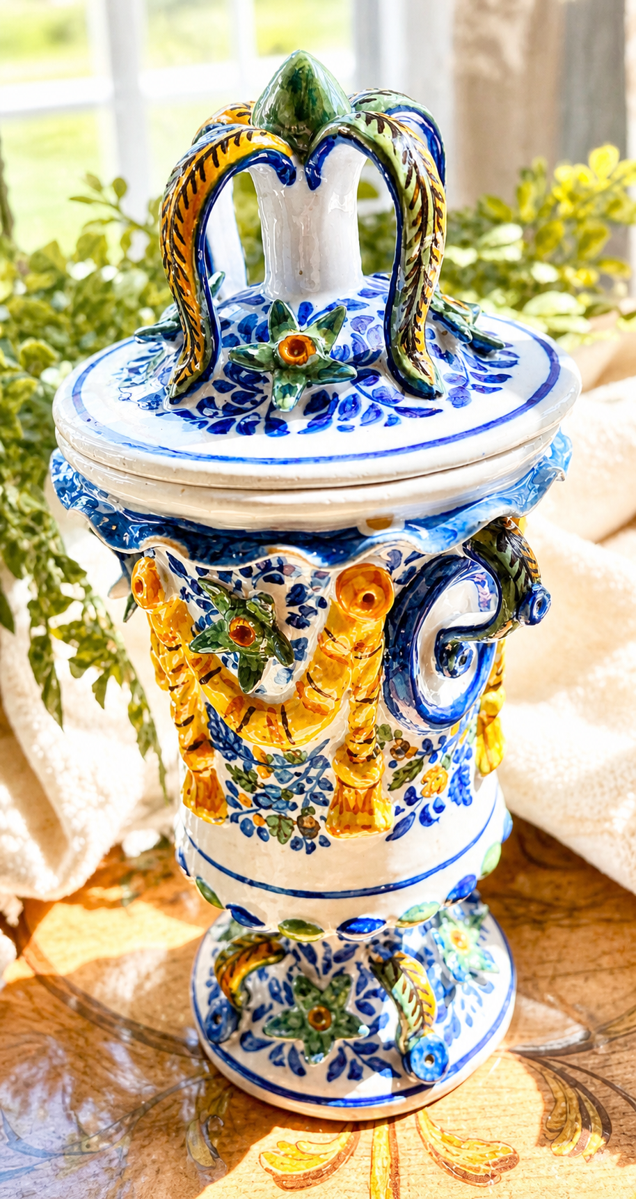 Antique Italian Capodimonte-Style Lidded Ceramic Jar