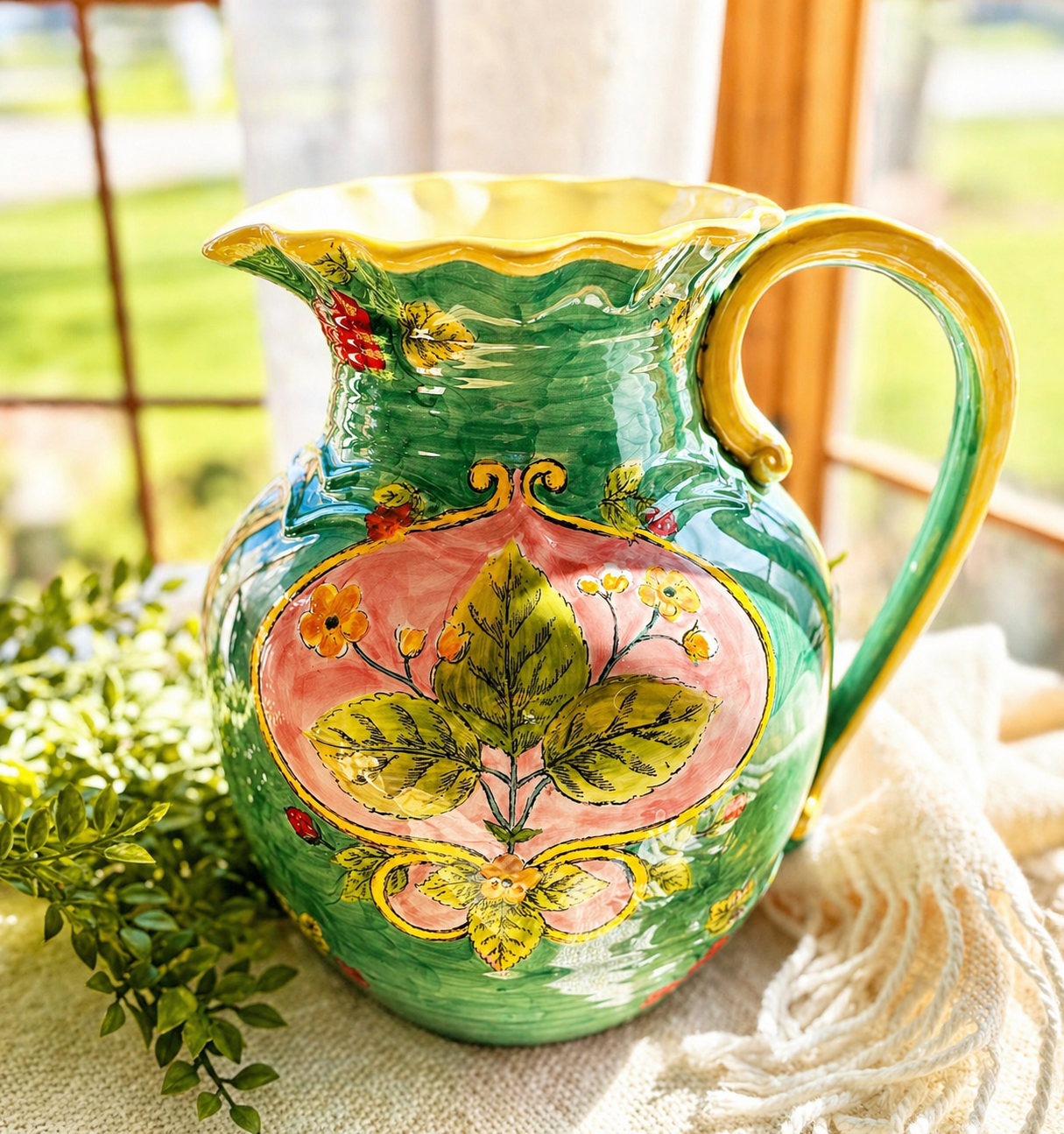 Hand Painted Italian Majolica Style Pitcher