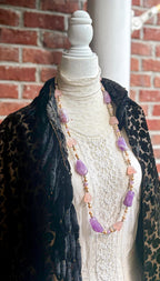 Vintage Carol DuPlaise Amethyst, Rose Quartz & Faux Pearl Long Necklace
