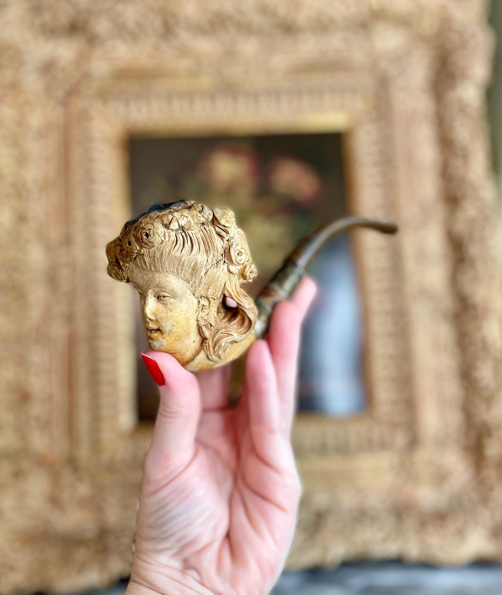 Antique French Meerschaum & Sterling Woman Pipe