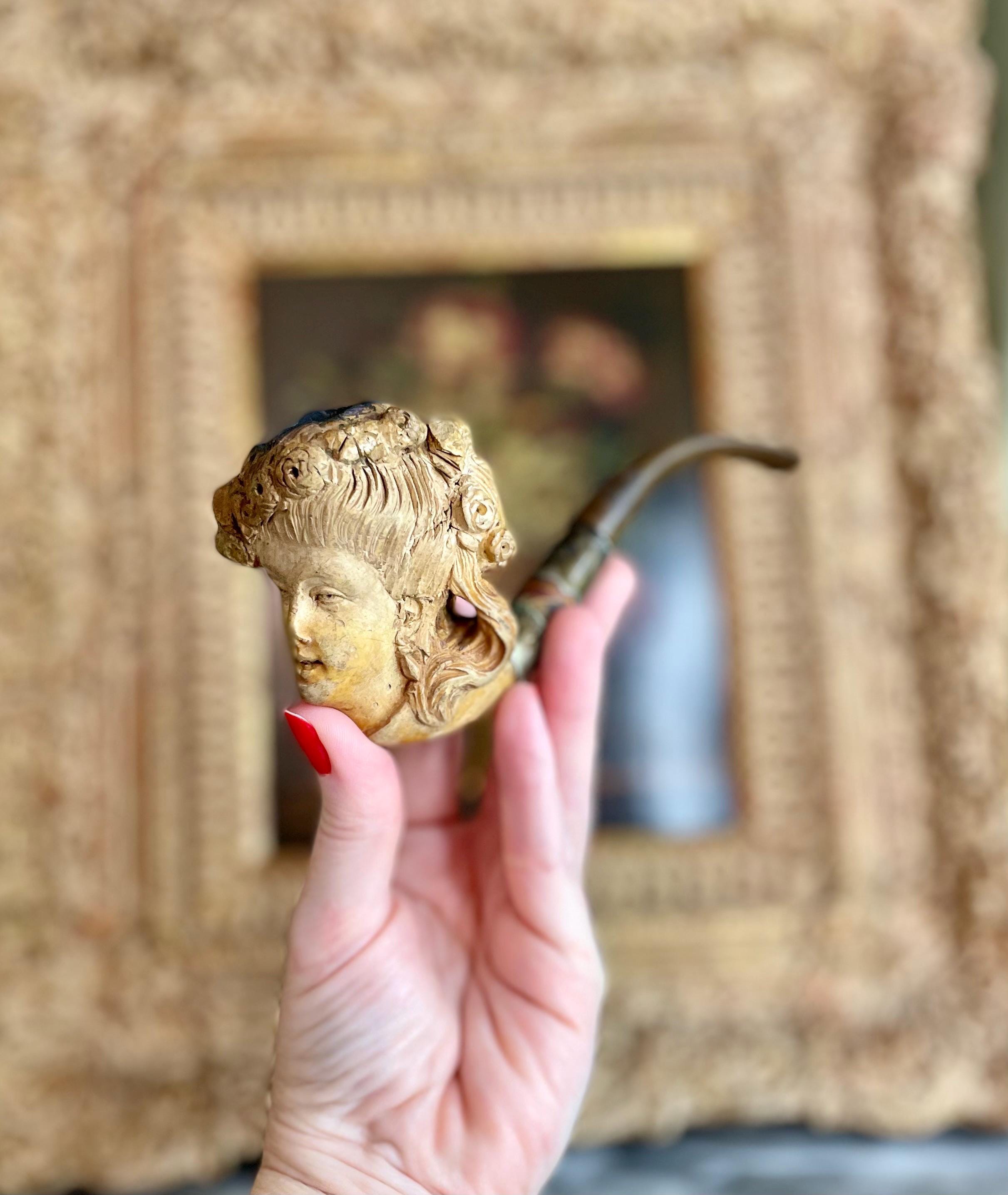 Antique French Meerschaum & Sterling Woman Pipe