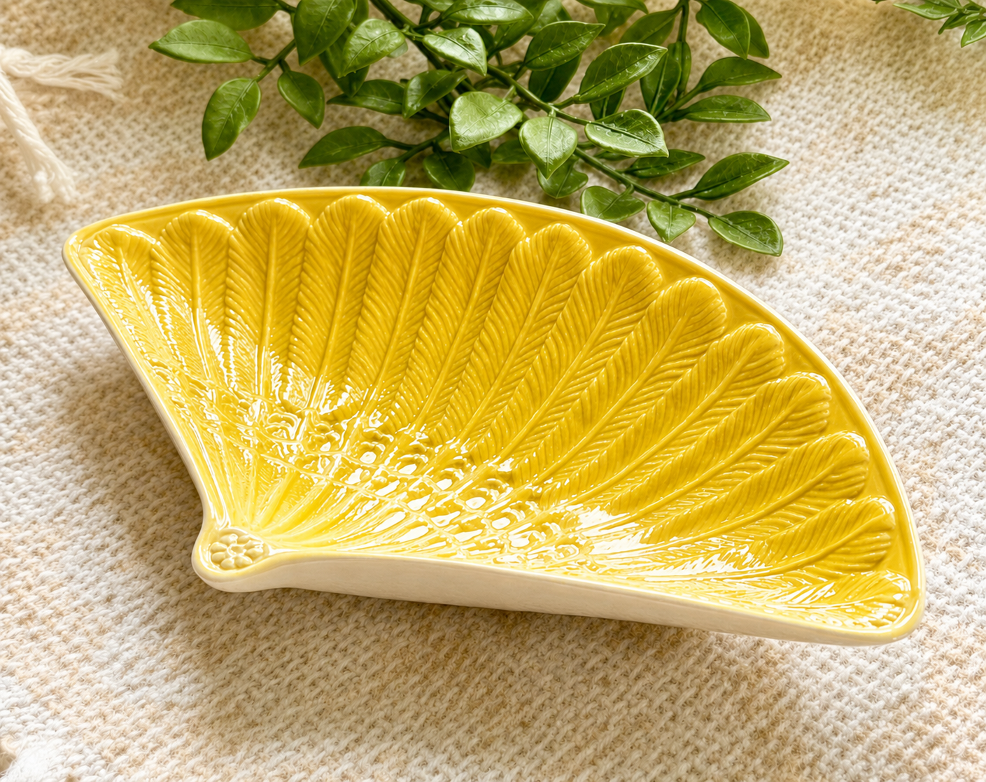 Vintage Yellow Fan Dish