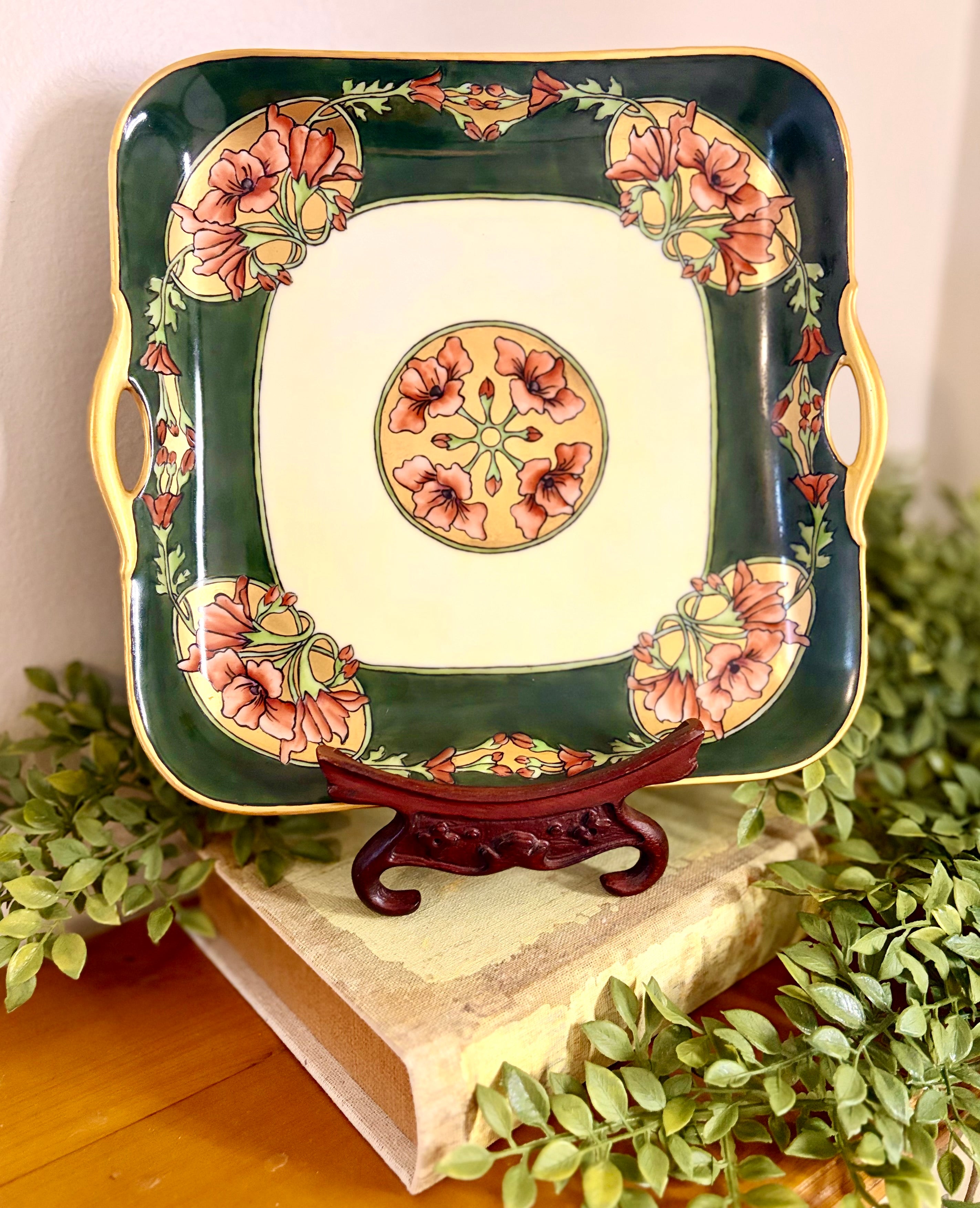 Antique Bavarian Handled Serving Plate, signed c. 1913