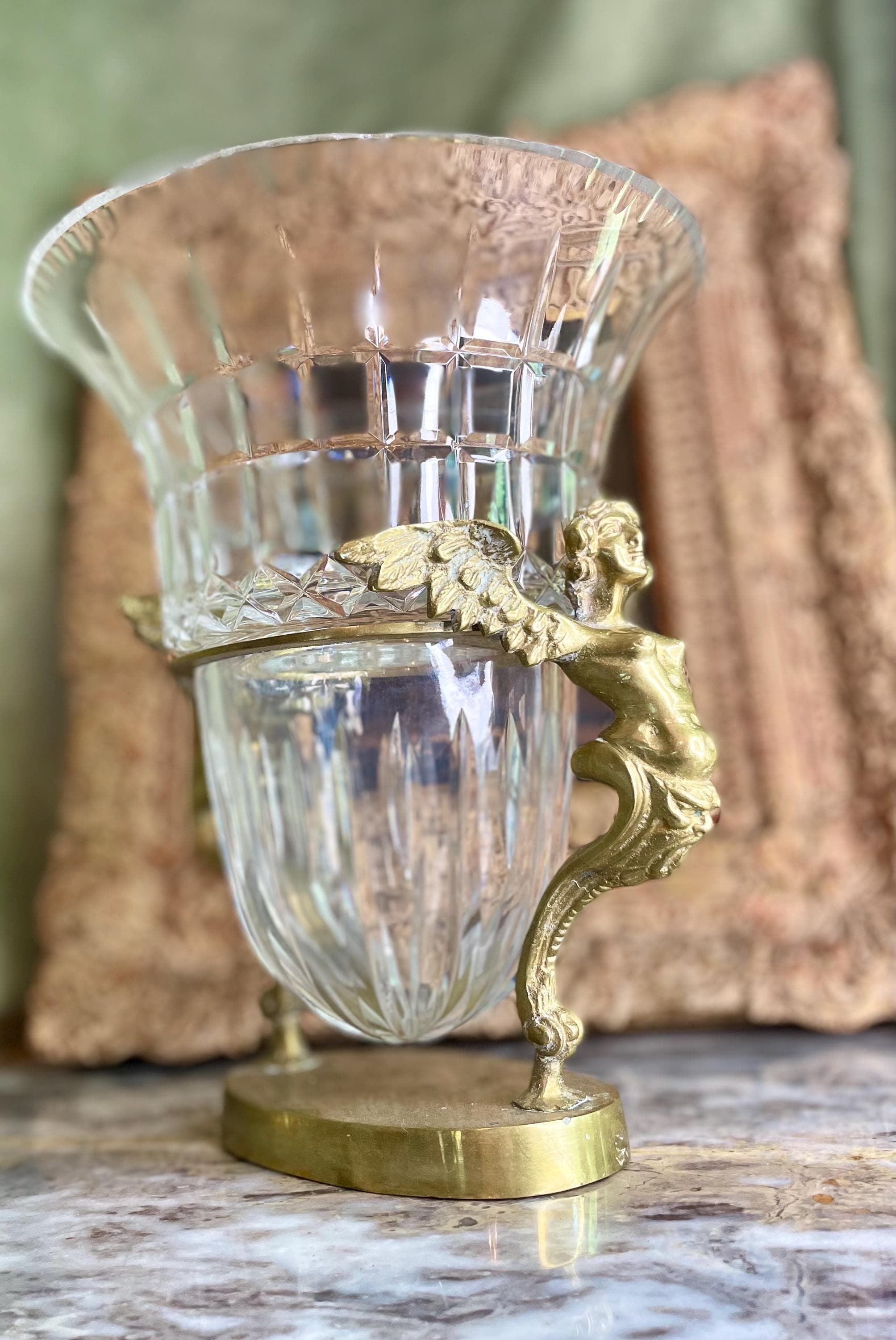 Vintage Brass and Crystal Vase with Figures