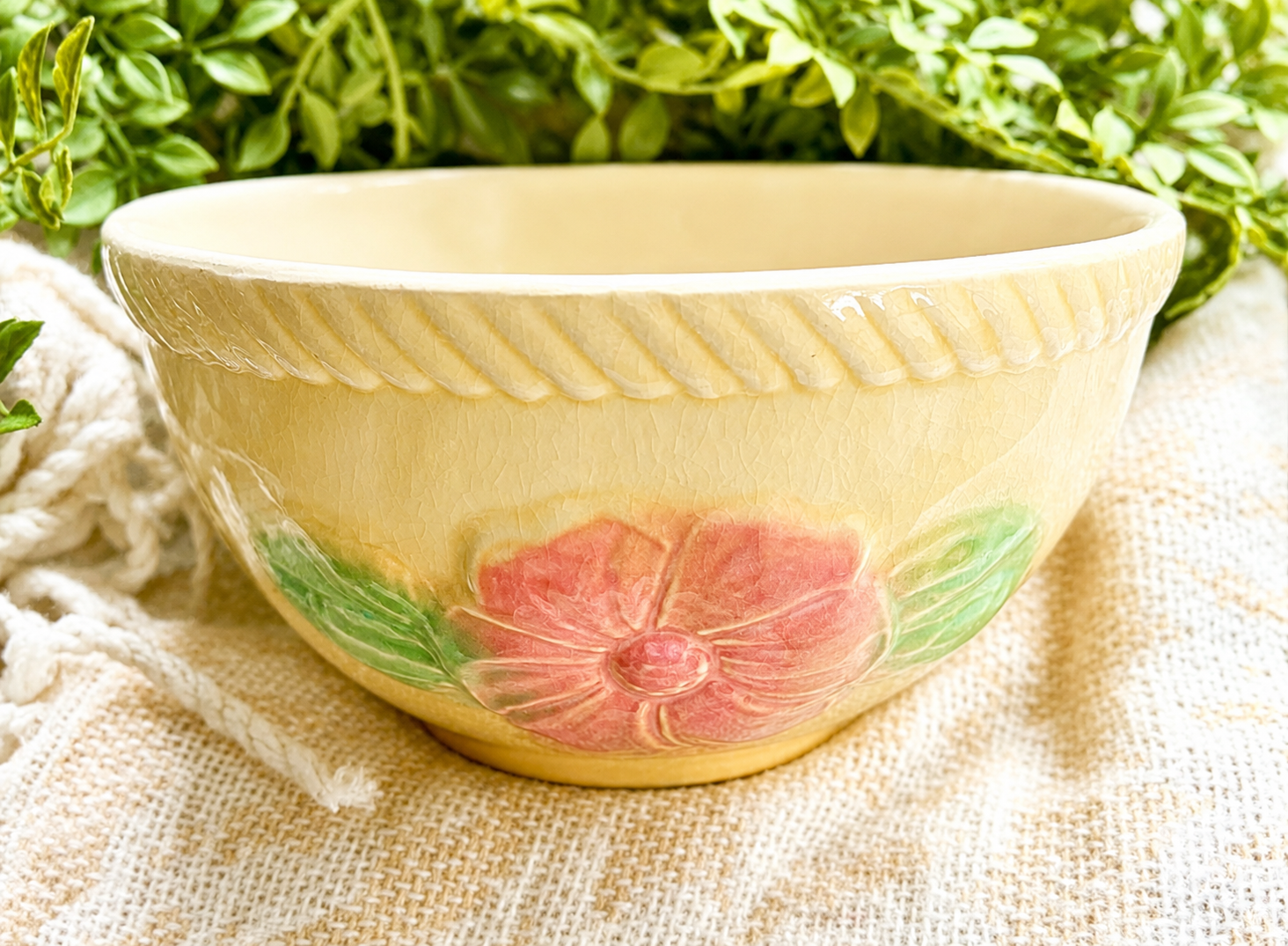 Vintage Floral Mixing Bowl | Cottage Style Ceramic Serving Bowl