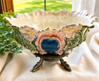 Antique Majolica Style Centerpiece Bowl on Ornate Stand