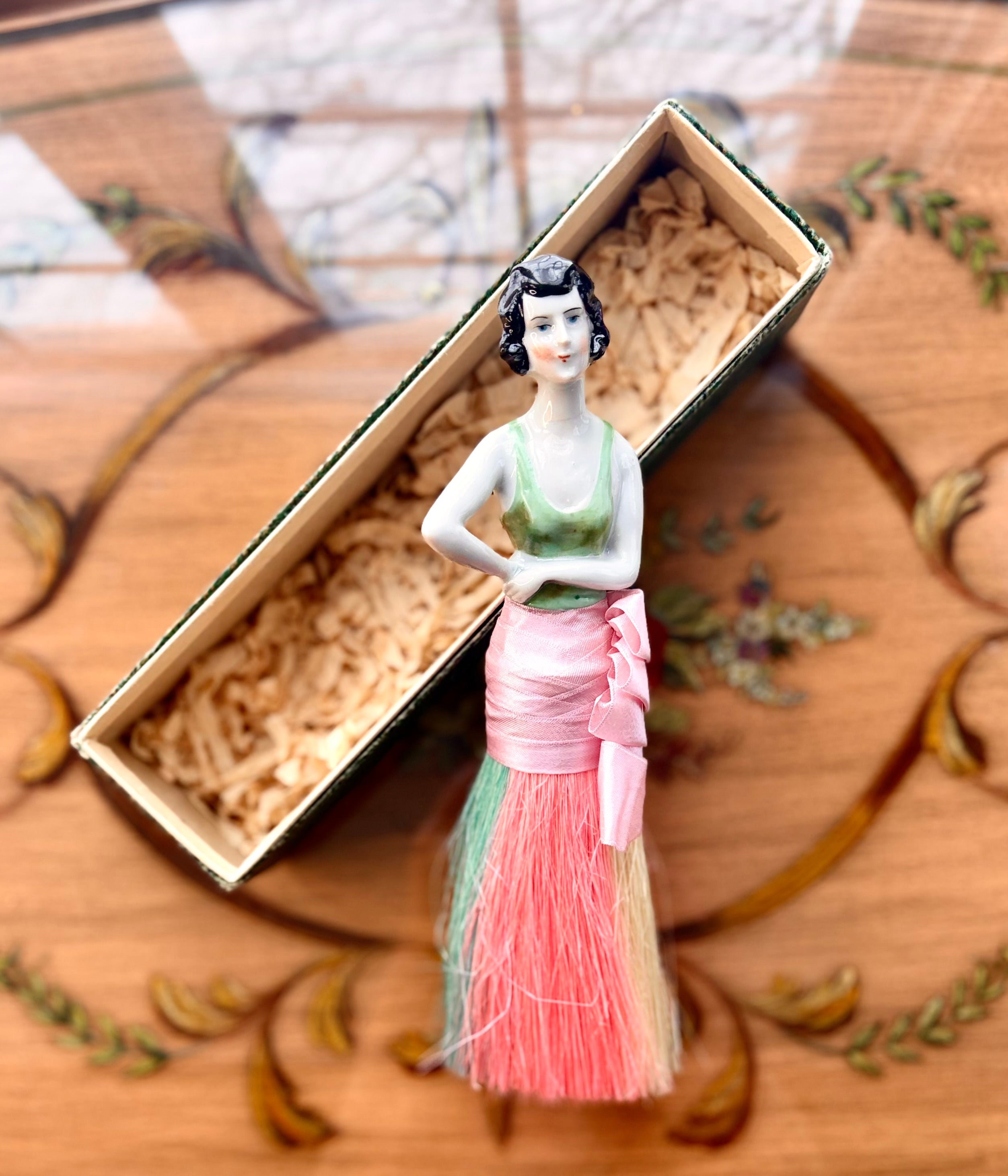 Colorful Flapper Era Porcelain Vanity Brush