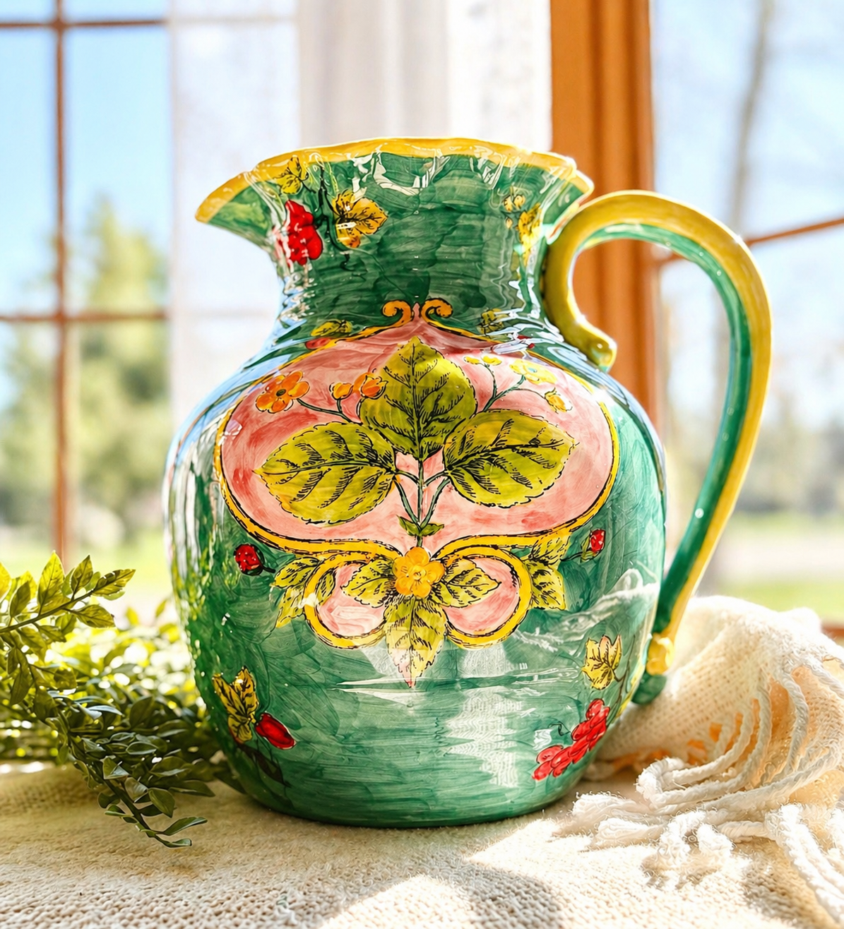 Hand Painted Italian Majolica Style Pitcher