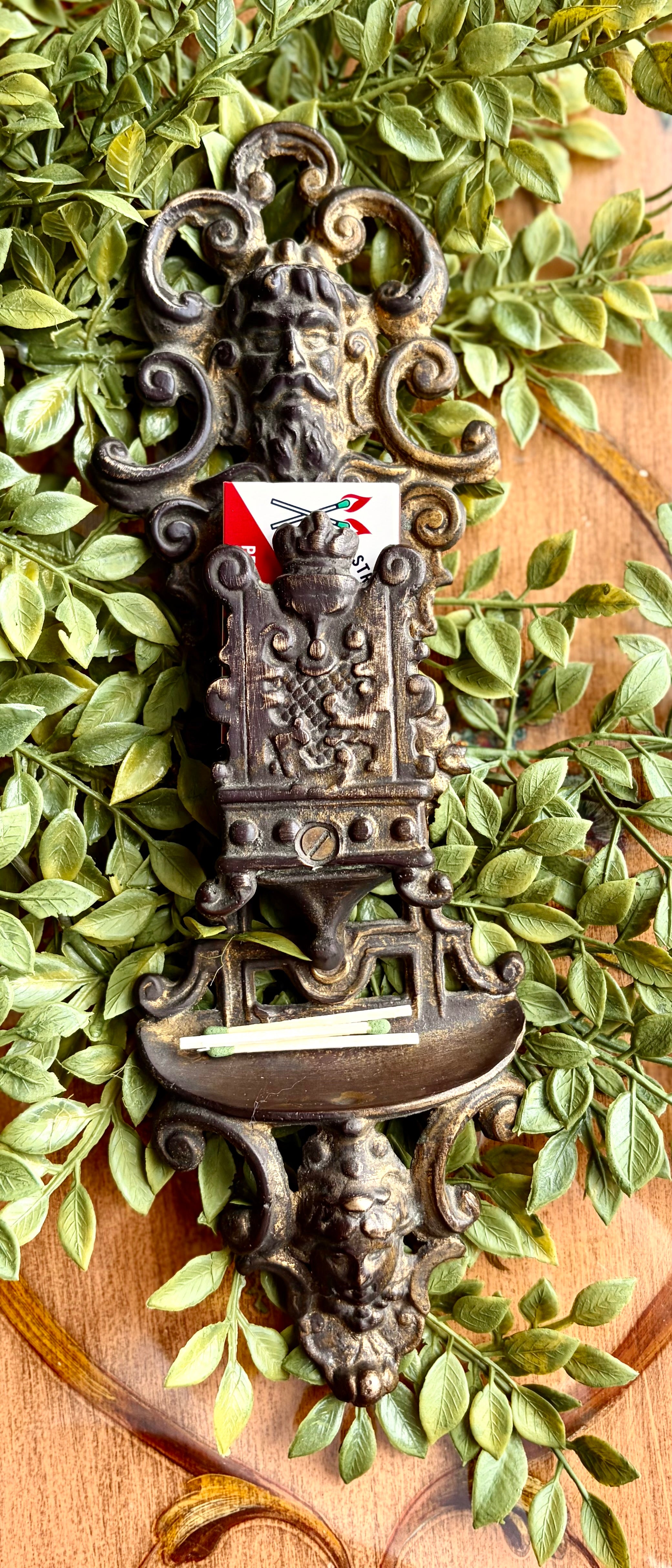 Antique Renaissance Revival Brass Match Holder