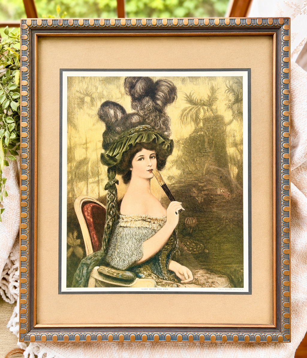 Antique “Lady With the Fan” Framed Art Print