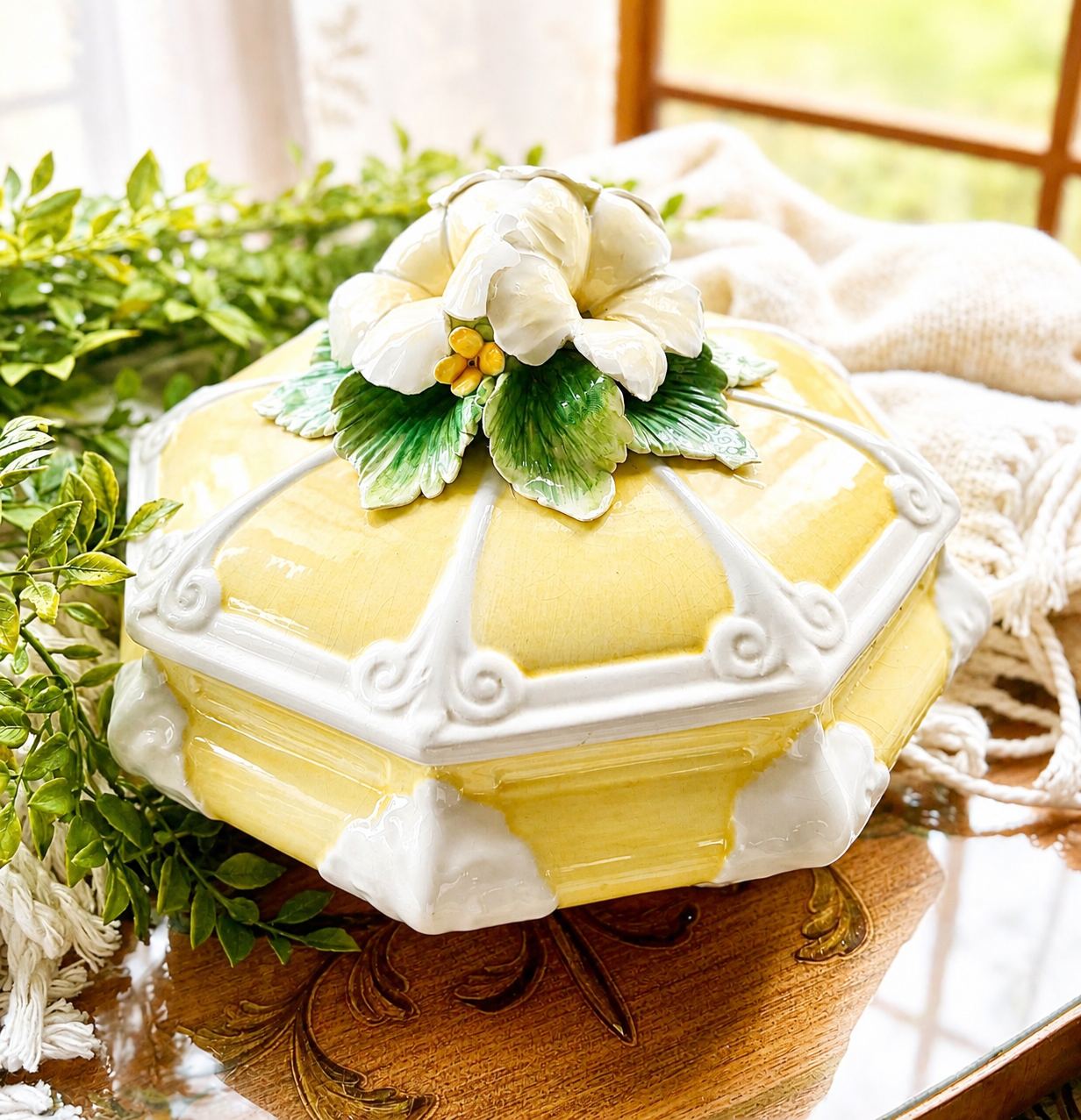 Vintage Italian Floral Ceramic Floral Covered Dish