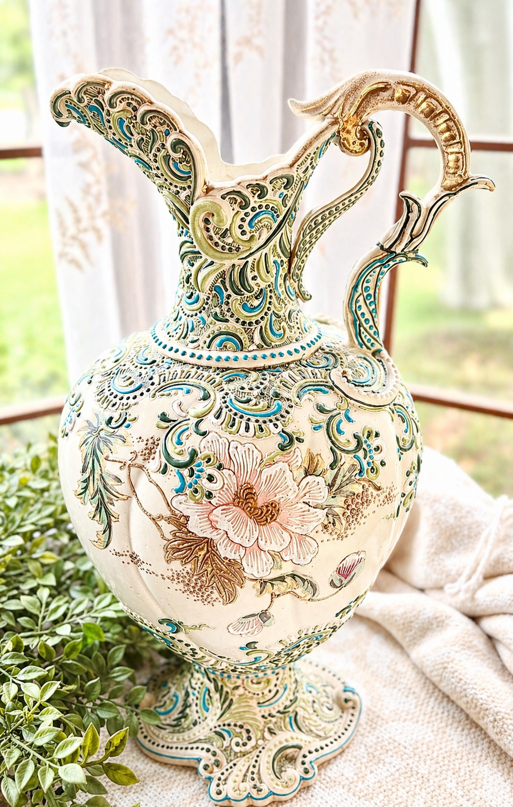 Vintage Italian Majolica Style Ewer Pitcher