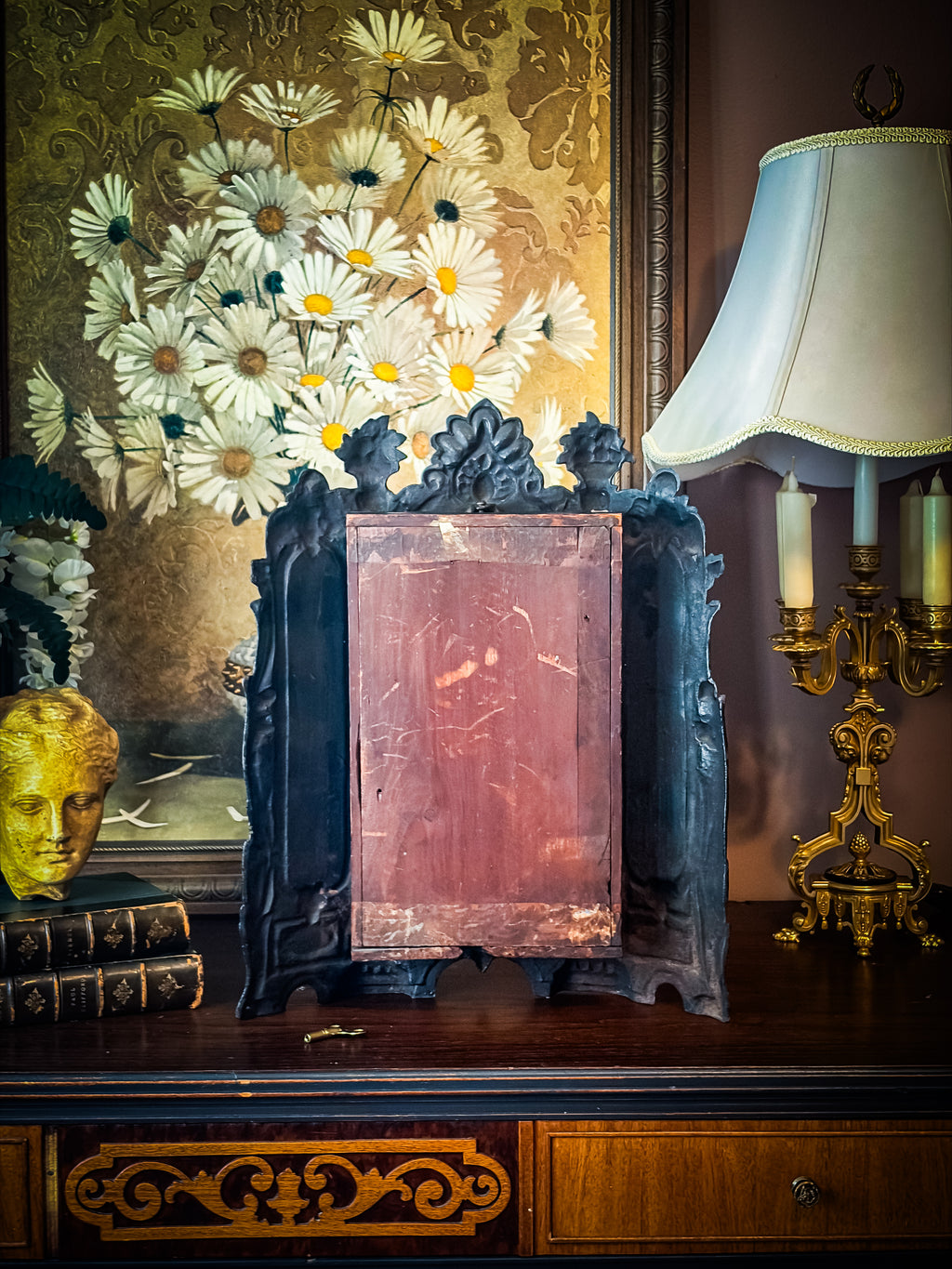 Antique 19th Century Terhune & Edwards Gothic Revival Mother-of-Pearl Mantel Clock