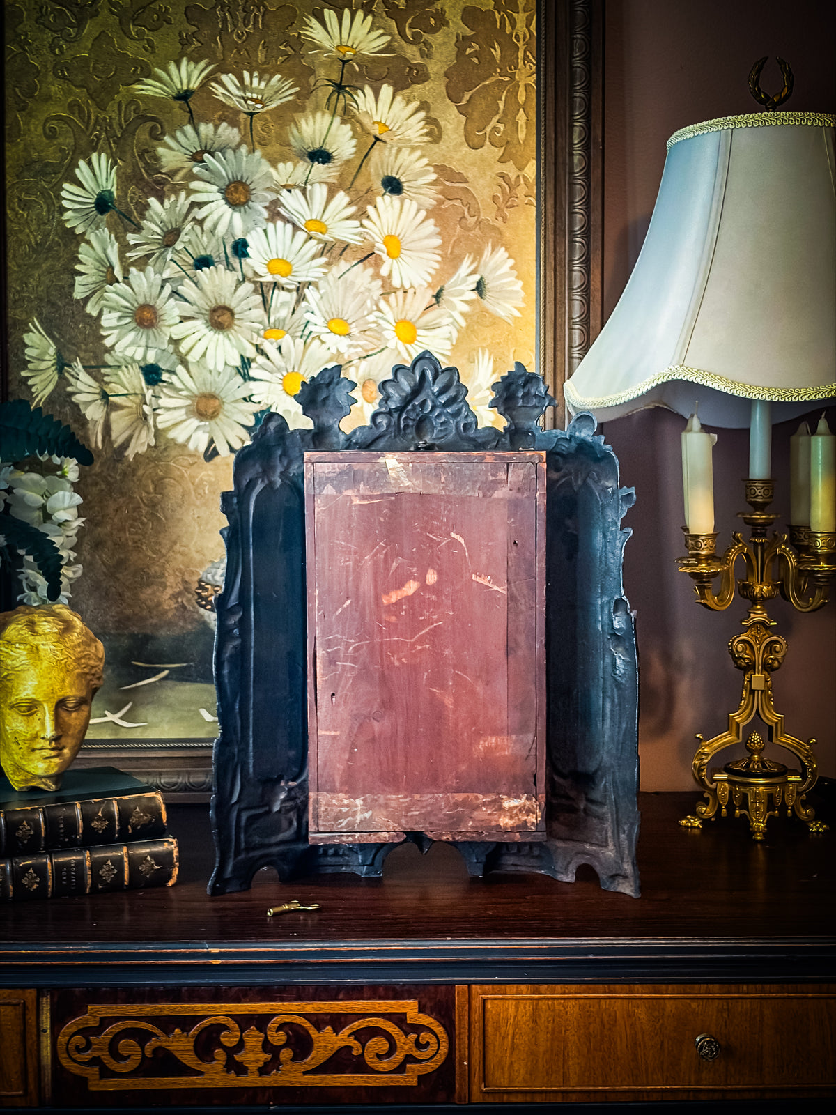 Antique 19th Century Terhune & Edwards Gothic Revival Mother-of-Pearl Mantel Clock
