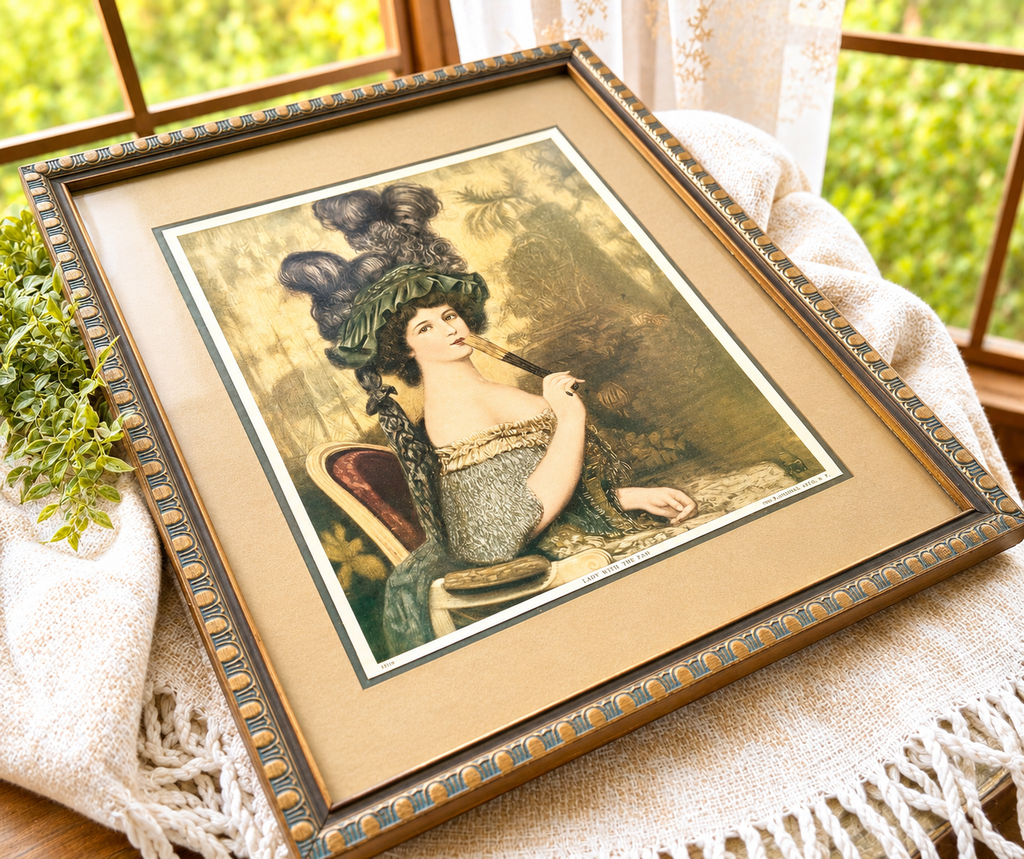 Antique “Lady With the Fan” Framed Art Print
