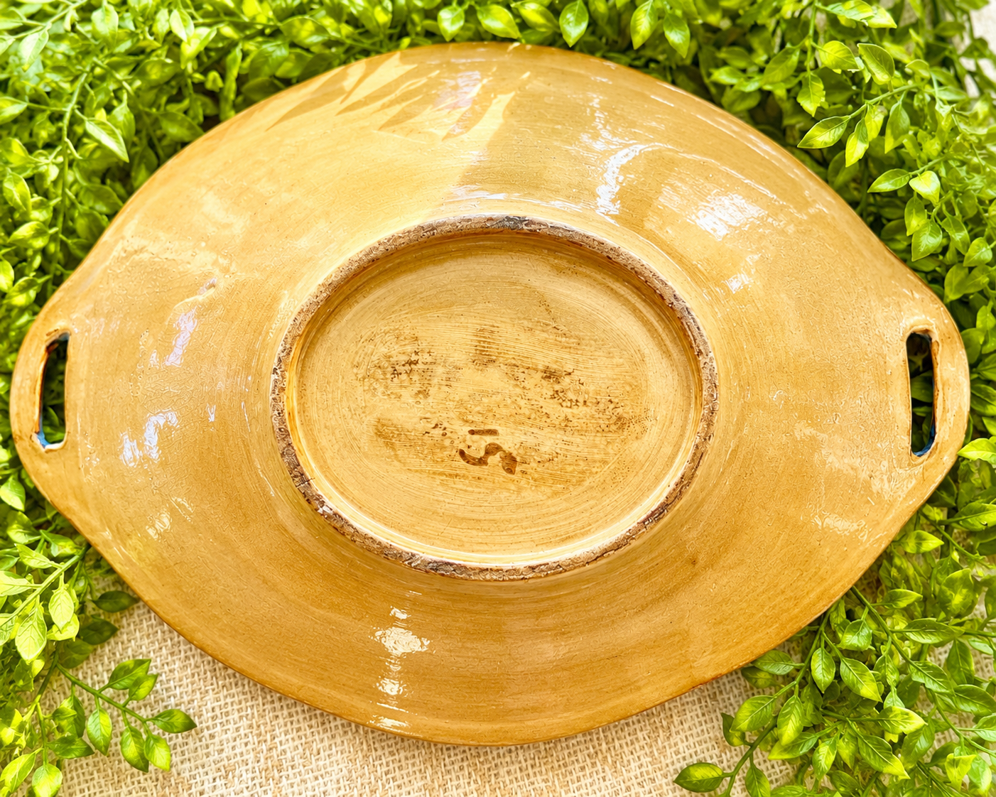 Antique Majolica Floral Serving Platter with Handles | Hand-Painted Chrysanthemum Oval Dish