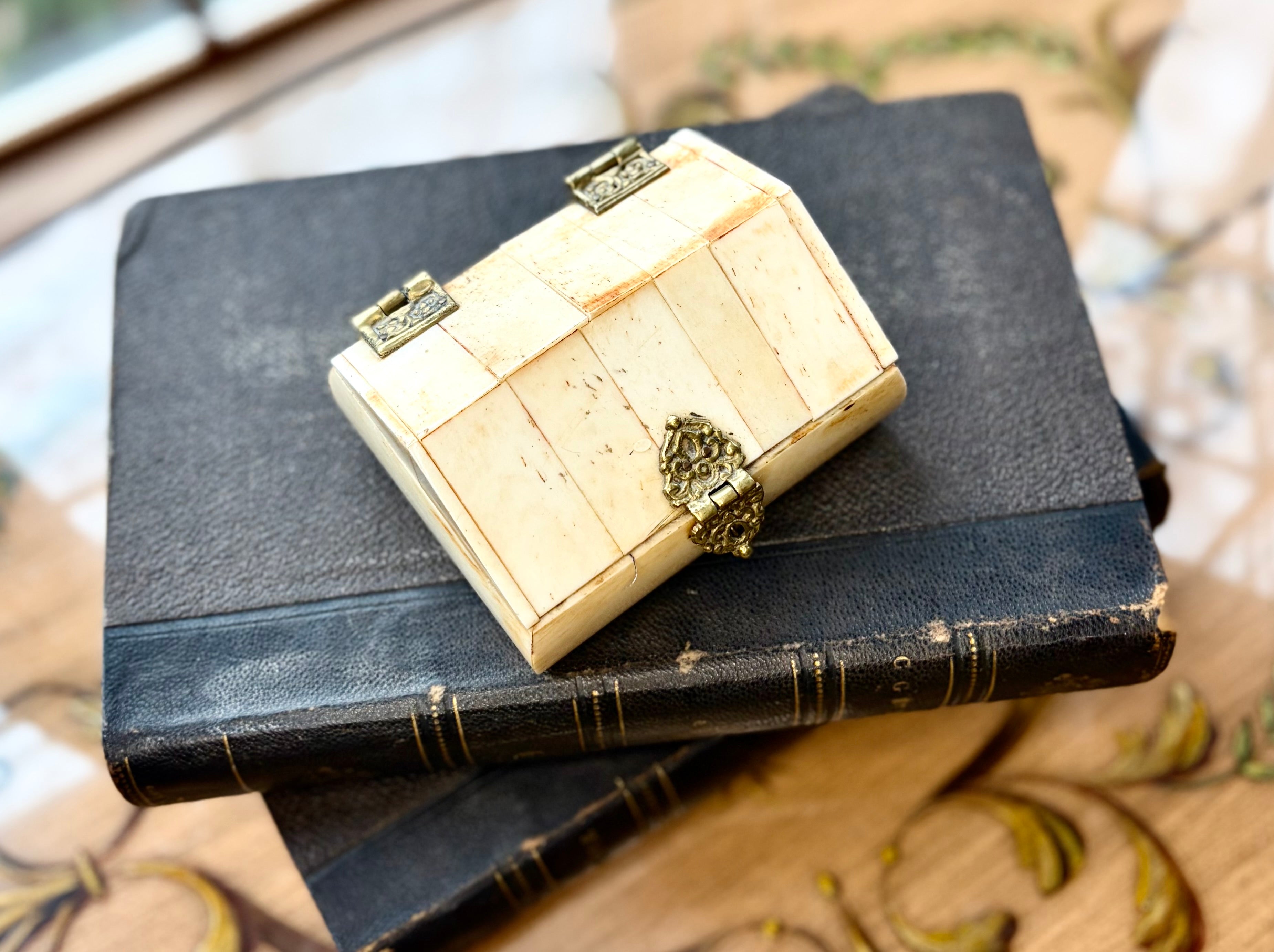 Antique Bone Trinket Box with Brass Clasp