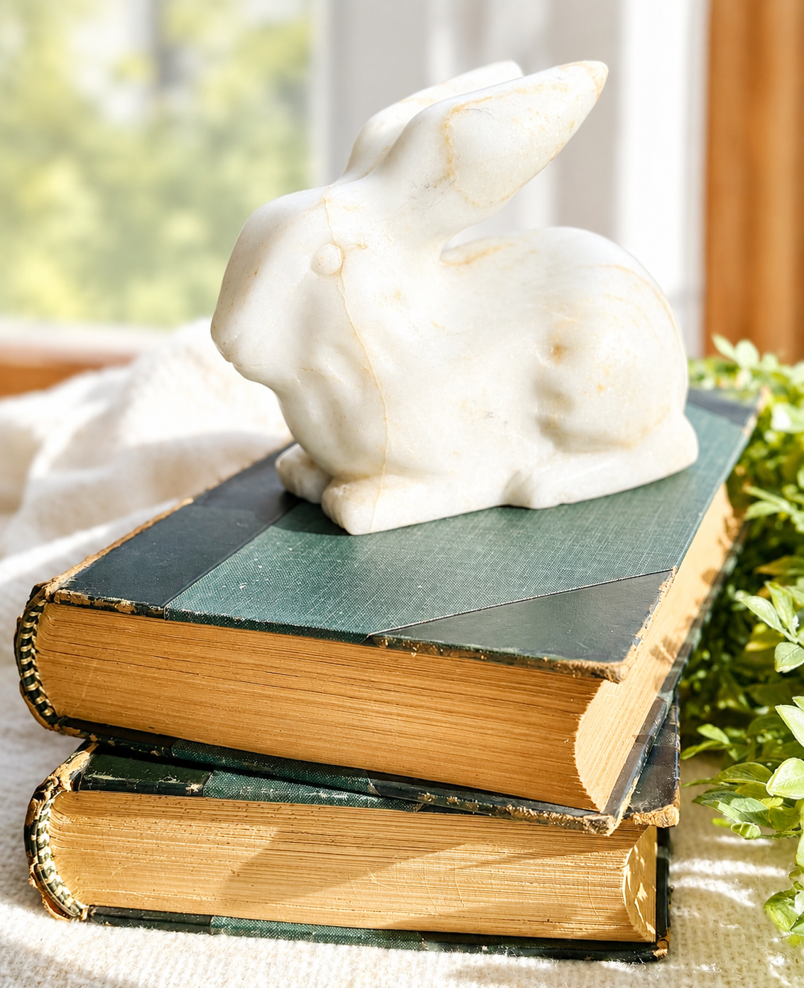 Vintage Carved White Marble Rabbit Figurine