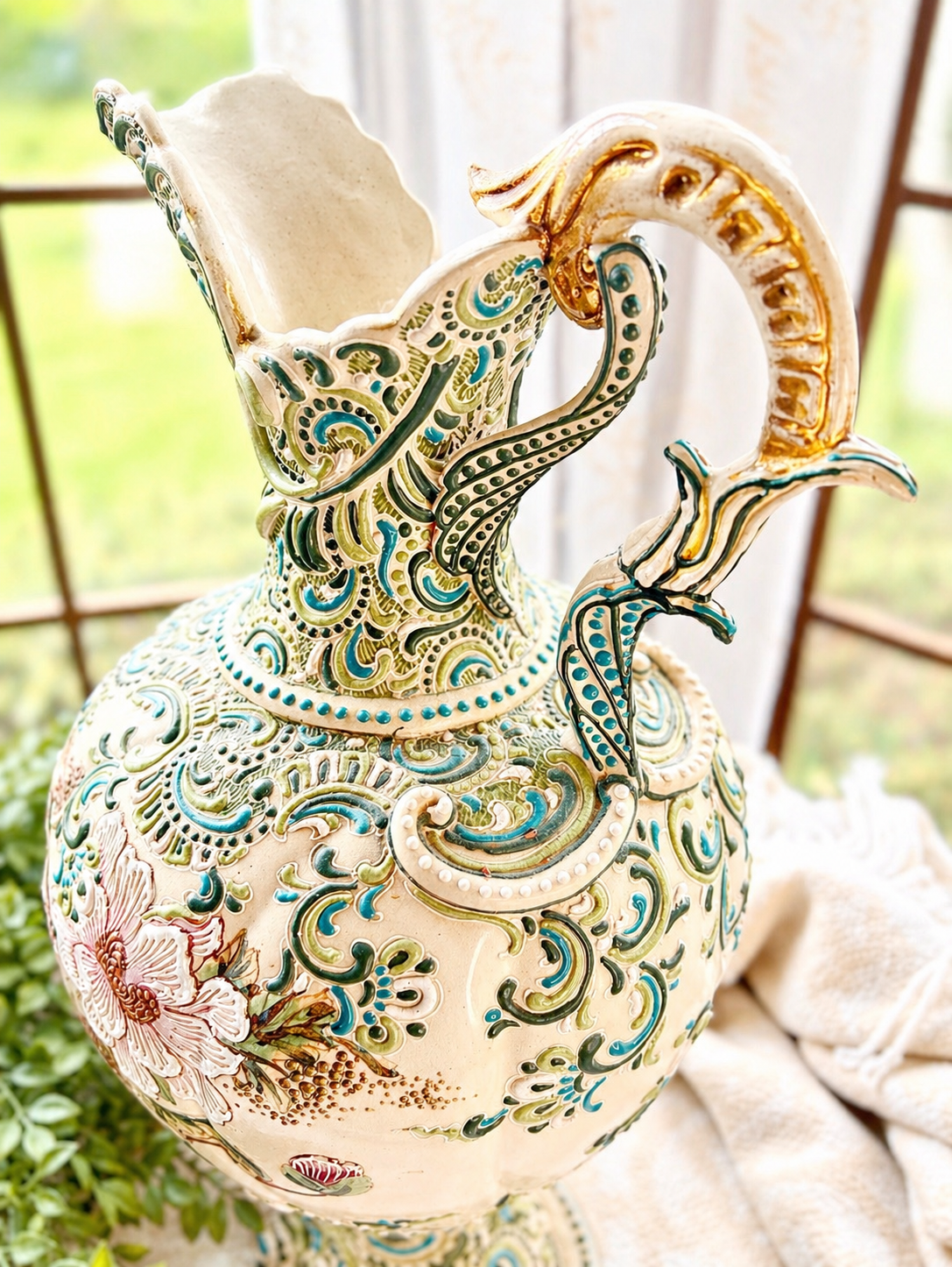 Vintage Italian Majolica Style Ewer Pitcher