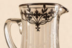 Antique Art Nouveau Etched Glass Pitcher | Silver Overlay & Monogrammed Medallion