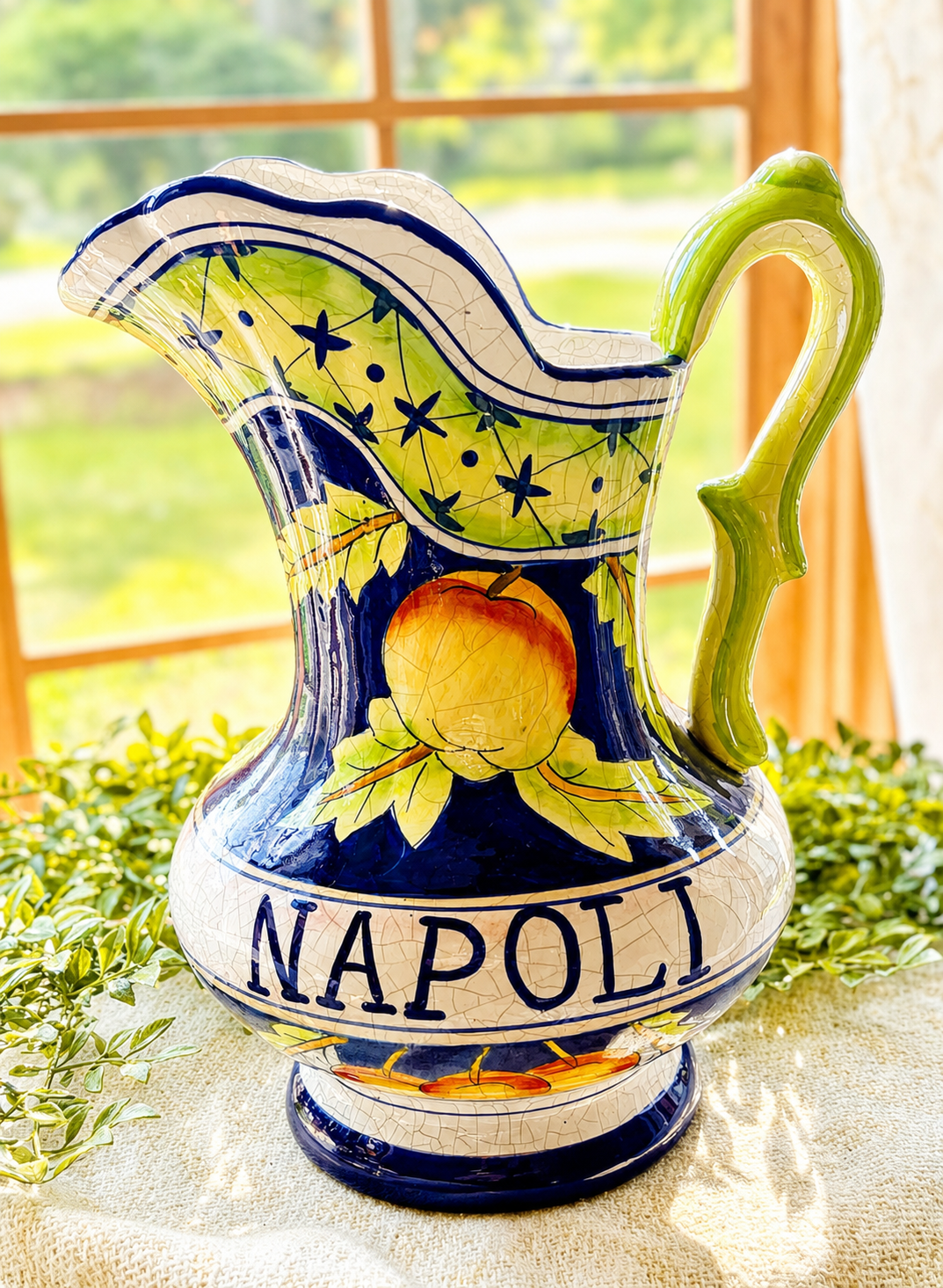 Vintage Fitz and Floyd “Napoli” Hand-Painted Ceramic Pitcher | Italian Fruit Motif