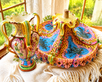 Antique Italian Maiolica Centerpiece Garniture Set by Agostinelli Dal Pra – Nove, Italy c.1880–1900
