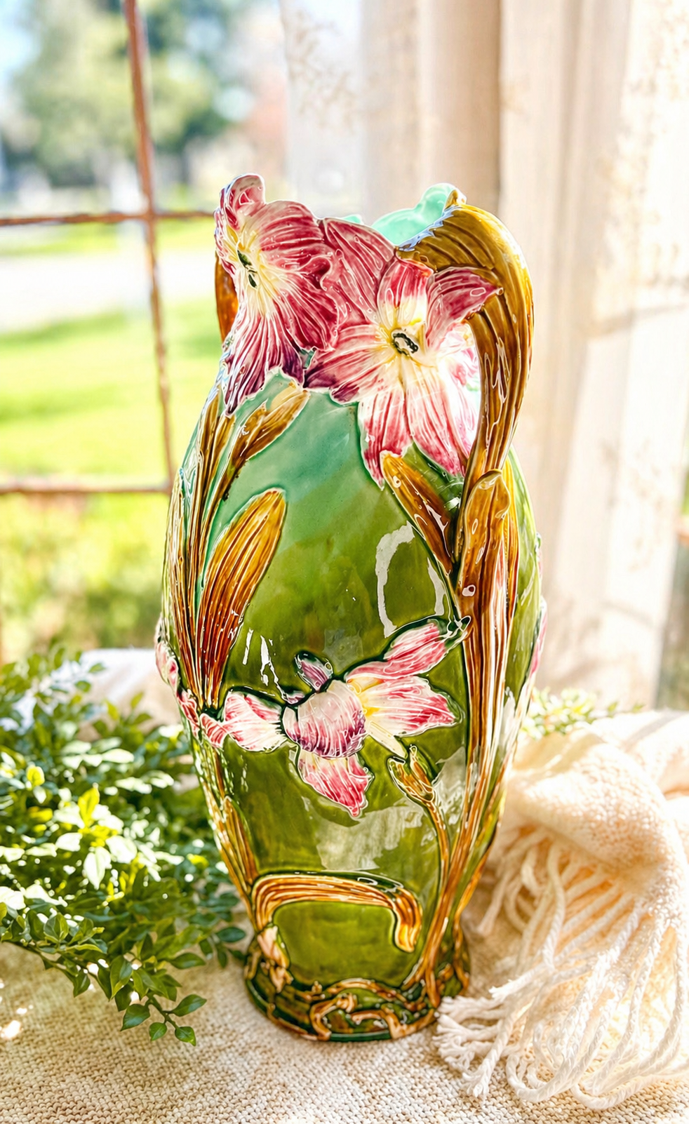 Antique French Majolica Vase Attributed to Faïencerie d’Onnaing Model 3997