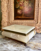 Vintage Onyx Footed Jewelry Casket with Red Velvet Interior