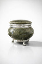 Vintage Italian Green Stone & Silver-Tone Footed Trinket Box